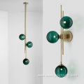 Green three-head glass lamp shade gold wall lamp